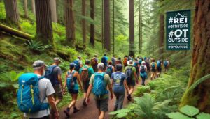 Image showing people hiking on a beautiful mountain trail as part of commitment to donate 1% of its sales to environmental nonprofits